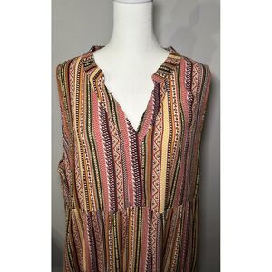 Easel Sleeveless Ruffle Herringbone‎ Boho Print Dress Plus Size 1X NWT